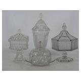 Clear Pattern Glass Covered Compotes