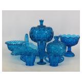 Moon and Star Pattern Blue Glass