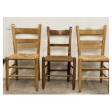 Three Ladder Back Rush Seat Chairs