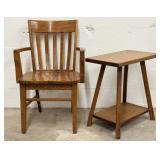 Oak Armchair and Side Table