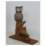 Painted Owl on Driftwood Base