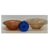 Amber Glass Bowls And Blue Ornament