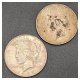 1923 & 23-D Peace Silver Dollars (2)