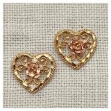 14K Gold Hearts & Roses Earrings