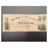 $10 1862 Cotton Pledged Mississippi Treasury Note