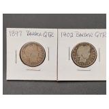 1897 & 1902 Barber Silver Quarters