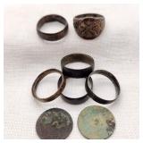 Spooned' Coins Rings, Buttons, + Trench Rings WWI