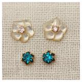 14K Gold Pierced Earrings CZ & Paste Stones