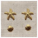 14K Gold Scallops & Starfish Earrings