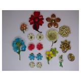 Vintage Enamel & Resin Flower Brooches etc