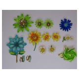 Vintage Enamel Flower Brooches & Earrings