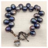 Silver Tahitian Pearl Bracelet w/ Faceted Crystals