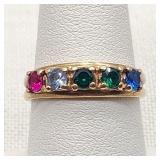 10K Gold Birthstones Ring Ruby Topaz Spinels