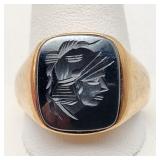 10K Gold Ring Onyx Intaglio Soldier