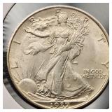 1937-S Walking Liberty Silver Half Dollar MS63+
