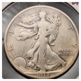 1918-D Walking Liberty Silver Half Dollar F