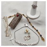 Silver Jewelry Incl Sapphires + Vintage Lipstick