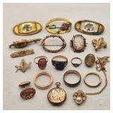 Gold Filled Vintage Jewelry Pins Rings Etc