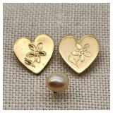 14K Gold Hearts & Pearl Earrings