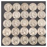 Standing Liberty & Washington Silver Quarters (25)