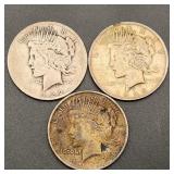 1922, '23, '24  Peace Silver Dollars (3)