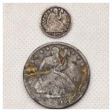 Seated Liberty Silver 1839 Half Dime & Half Dollar