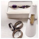 Vintage Rings Amethyst Quartz Etc