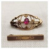 10K Gold Pins Pink Tourmaline & Lace
