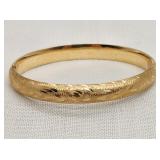 14K Gold Brushed & Engraved Hinged Bracelet
