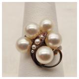 18K Gold Swirl of Pearls Ring