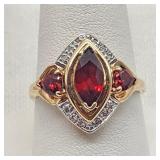 10K Gold Ring Diamonds & Tourmaline