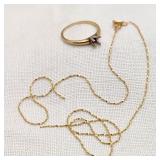 14K Gold Necklace & Ring  As Found