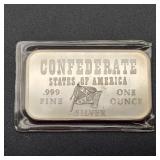 1 Oz .999 Silver Confederate States Bar