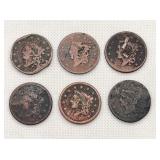 Braided Hair Large Cents (6) 1833-1842