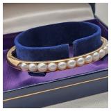 14K Gold Hinged Pearl Bangle Bracelet