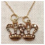 14K Gold Entwined Crowns Necklace Diamonds