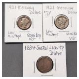 1884 Seated Liberty + 1921 Mercury Silver Dimes
