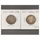 1909 & 1914 Barber Silver Quarters