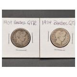 1909 & 1914 Barber Silver Quarters