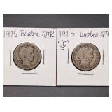 1915 & 1915D Barber Silver Quarters
