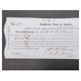 CSA Bond Receipt $100 March 18th 1864