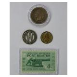 Antique Penny, Fare, Medalette & Stamp