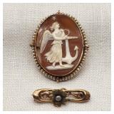 10K Gold Angel w/ Anchor Cameo + Pin As-Are
