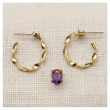 14K Gold Earrings + Single Amethyst