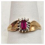 10K Gold Ring Ruby & Diamonds