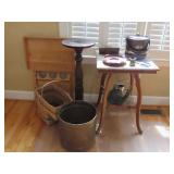 Oak Table, Oak Step Basket and Decor