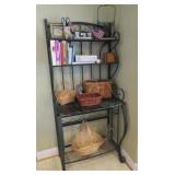 Bakers Rack With Baskets and Decor