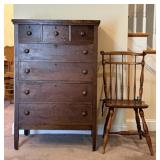 Oak Chest & Windsor Style Chair