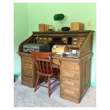 Oak Roll Top Desk And Office Contents