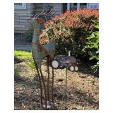 Metal Deer And Tractor Garden Stakes